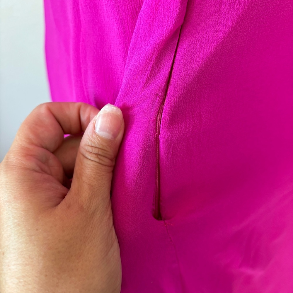 Empire Waist Silk Bright Pink Formal Full Length Dress - Picture 9 of 11